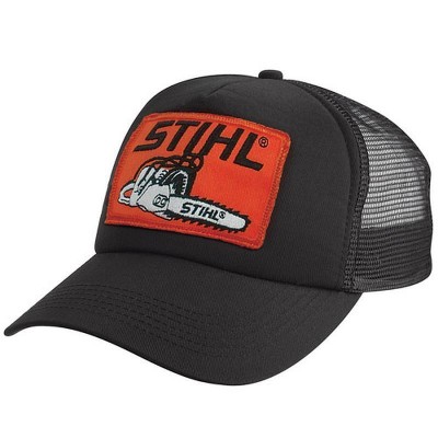 Stihl BLACK Mesh Trucker Style Cap w/ Orange Chainsaw Stihl Patch  eb-58764653